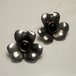 Retired James Avery 925 Earrings and Pendant with Black Stone and 585 Gold